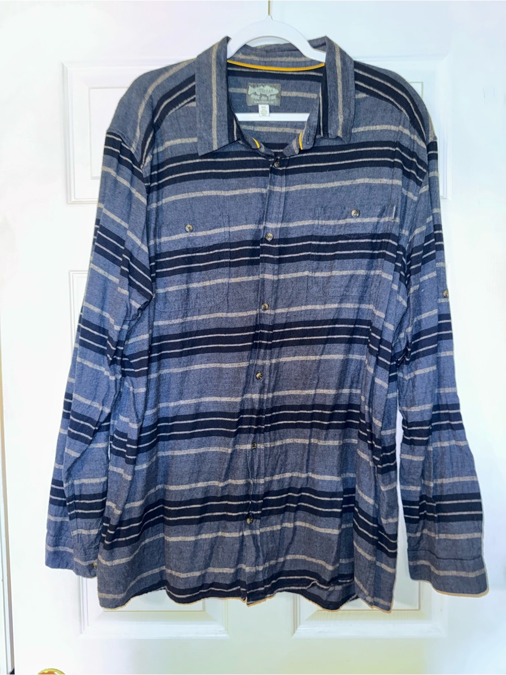 Men's Lightweight Striped Button-Up Shirt Jacket - Blue